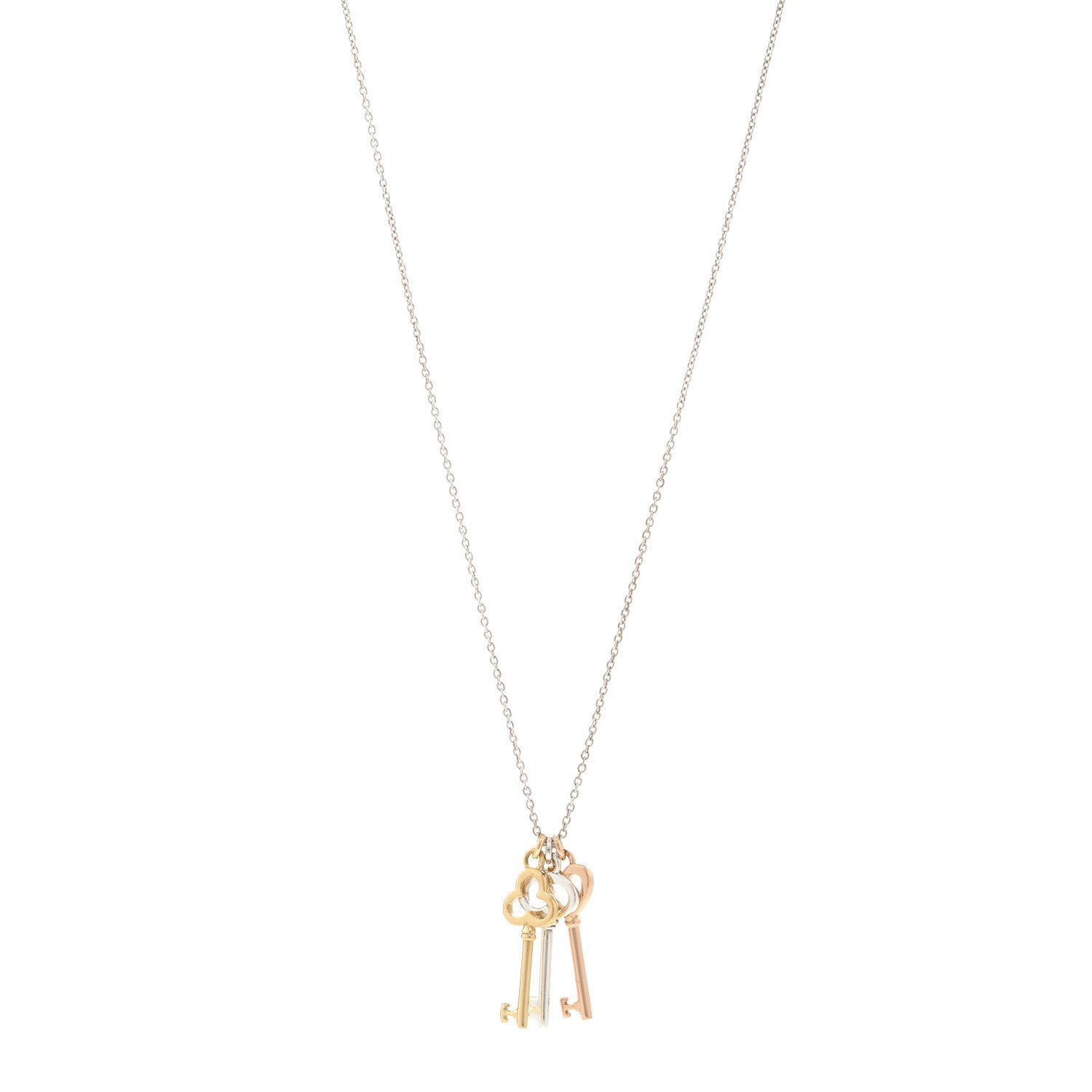 Tiffany 18K Yellow Rose Gold Sterling Silver Mini Heart Trefoil Key Pendant Necklace 1 of 5