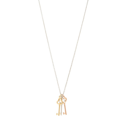 Tiffany 18K Yellow Rose Gold Sterling Silver Mini Heart Trefoil Key Pendant Necklace 1 of 5