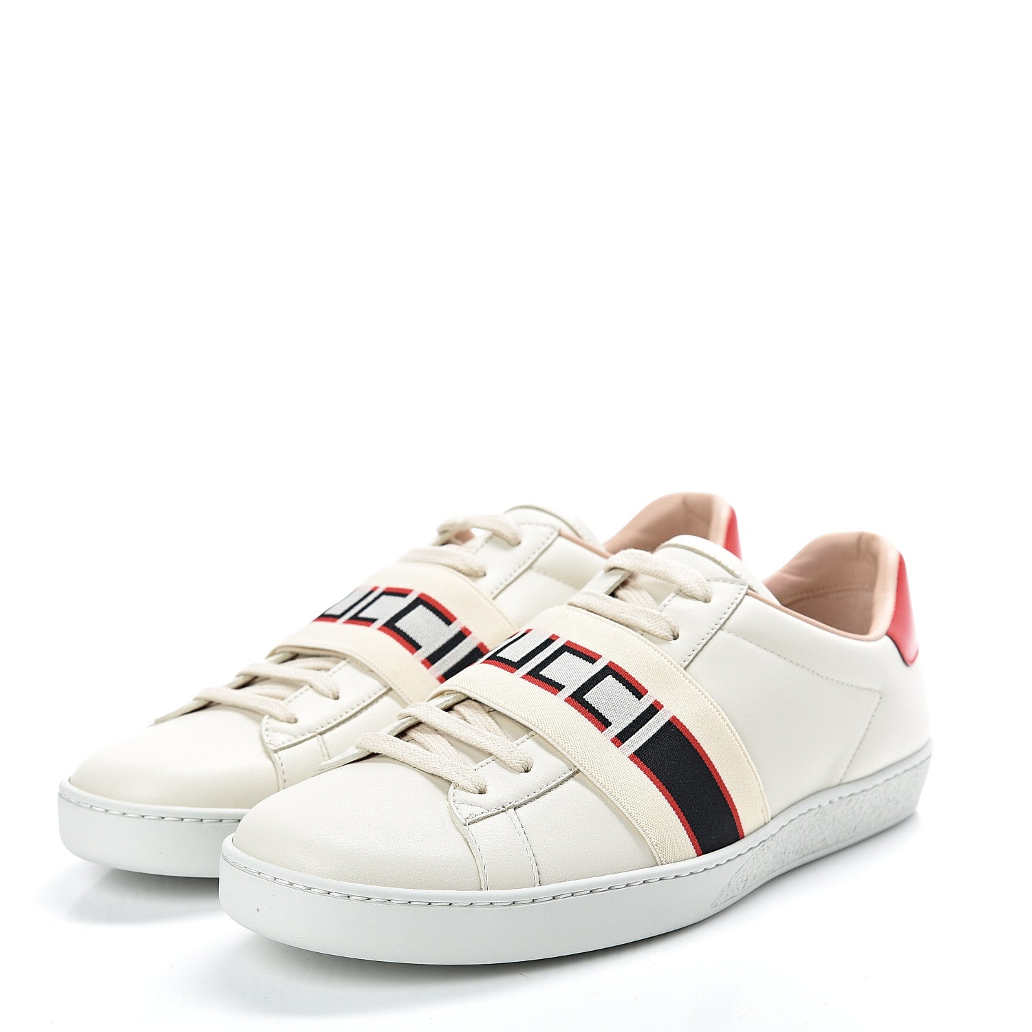 Gucci Calfskin Stripe Womens New Ace Sneakers 39.5 New Mystic White Ecru Red Flame 3 of 8