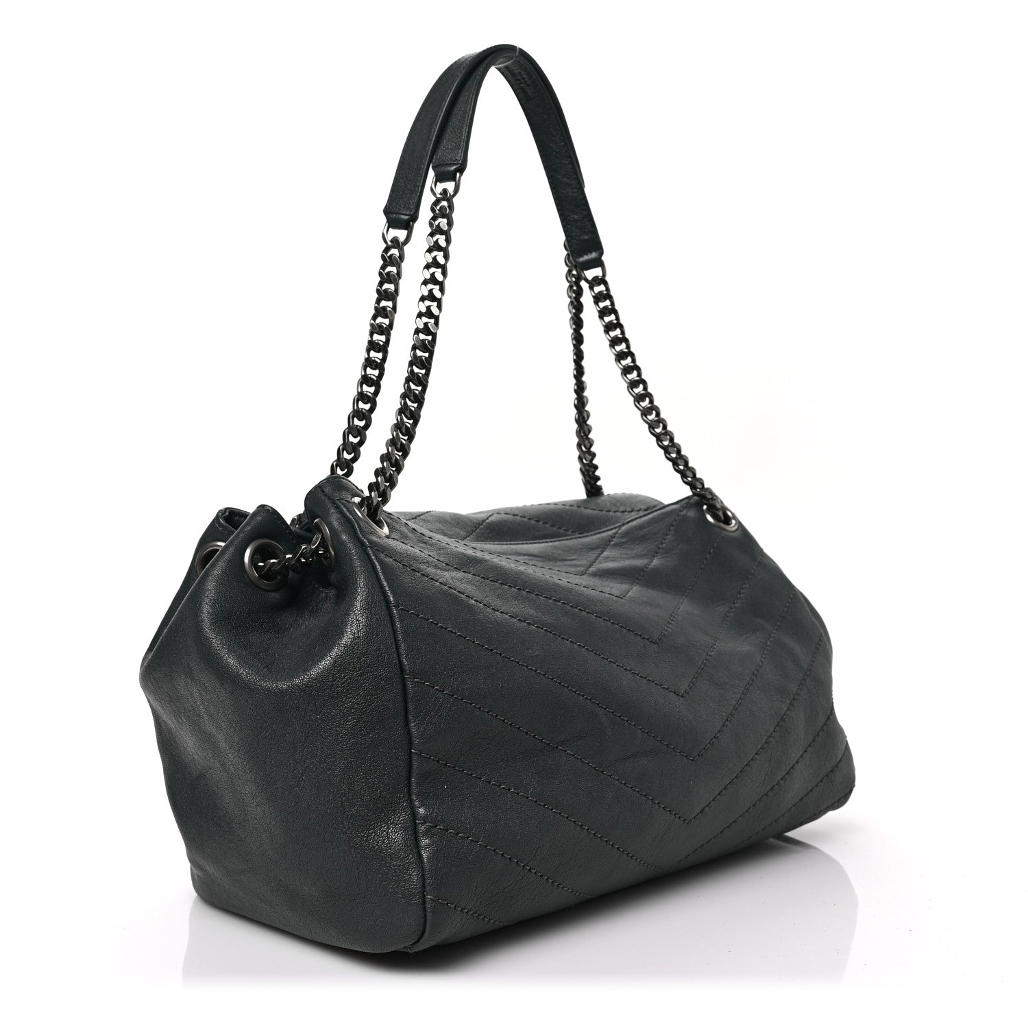 Saint Laurent Vintage Lambskin Chevron Monogram Medium Nolita Dark Smog 3 of 8