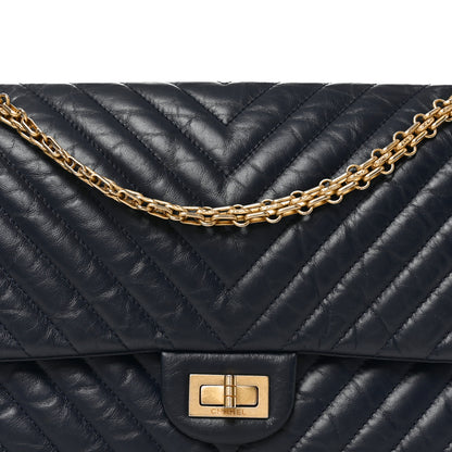Chanel Aged Calfskin Chevron Quilted 2.55 Reissue 226 Flap Navy Blue 8 of 10