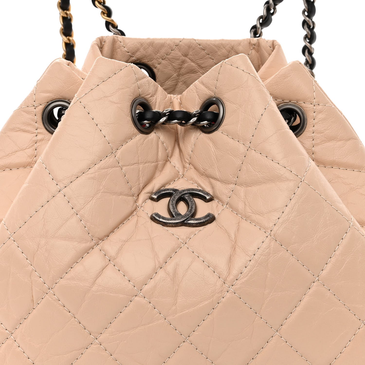 Chanel Aged Calfskin Quilted Small Gabrielle Backpack Beige Black 8 of 12