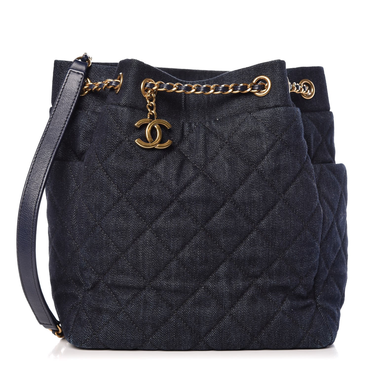 Chanel Washed Denim Quilted Small Urban Spirit Drawstring Bag Dark Blue 1 of 9