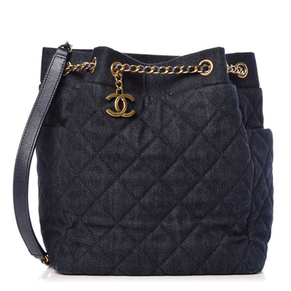 Chanel Washed Denim Quilted Small Urban Spirit Drawstring Bag Dark Blue 1 of 9