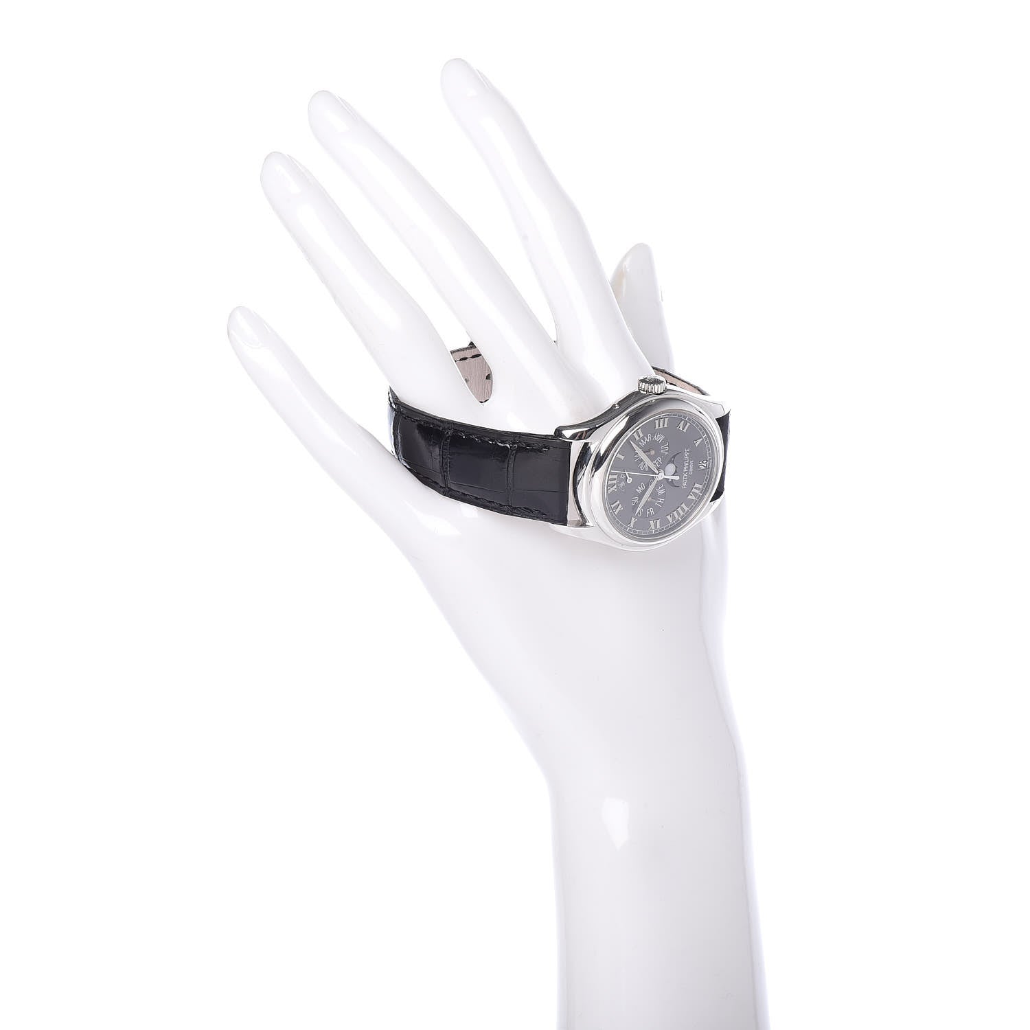 Patek Philippe Platinum Alligator 37mm Annual Calendar Moonphase Automatic Watch Black 5056P-001 2 of 12