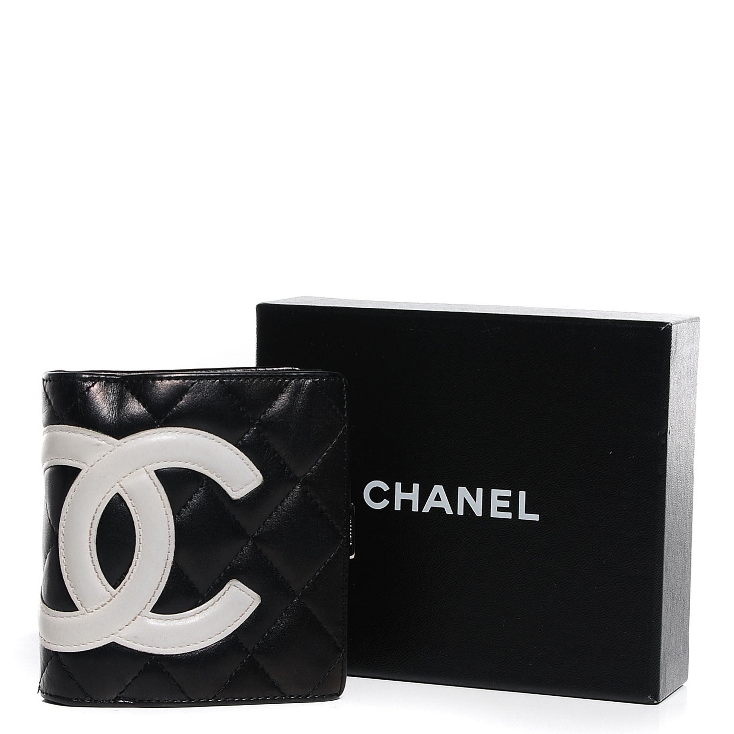Chanel Calfskin Quilted Cambon Bi-Fold Wallet Black White 8 of 8