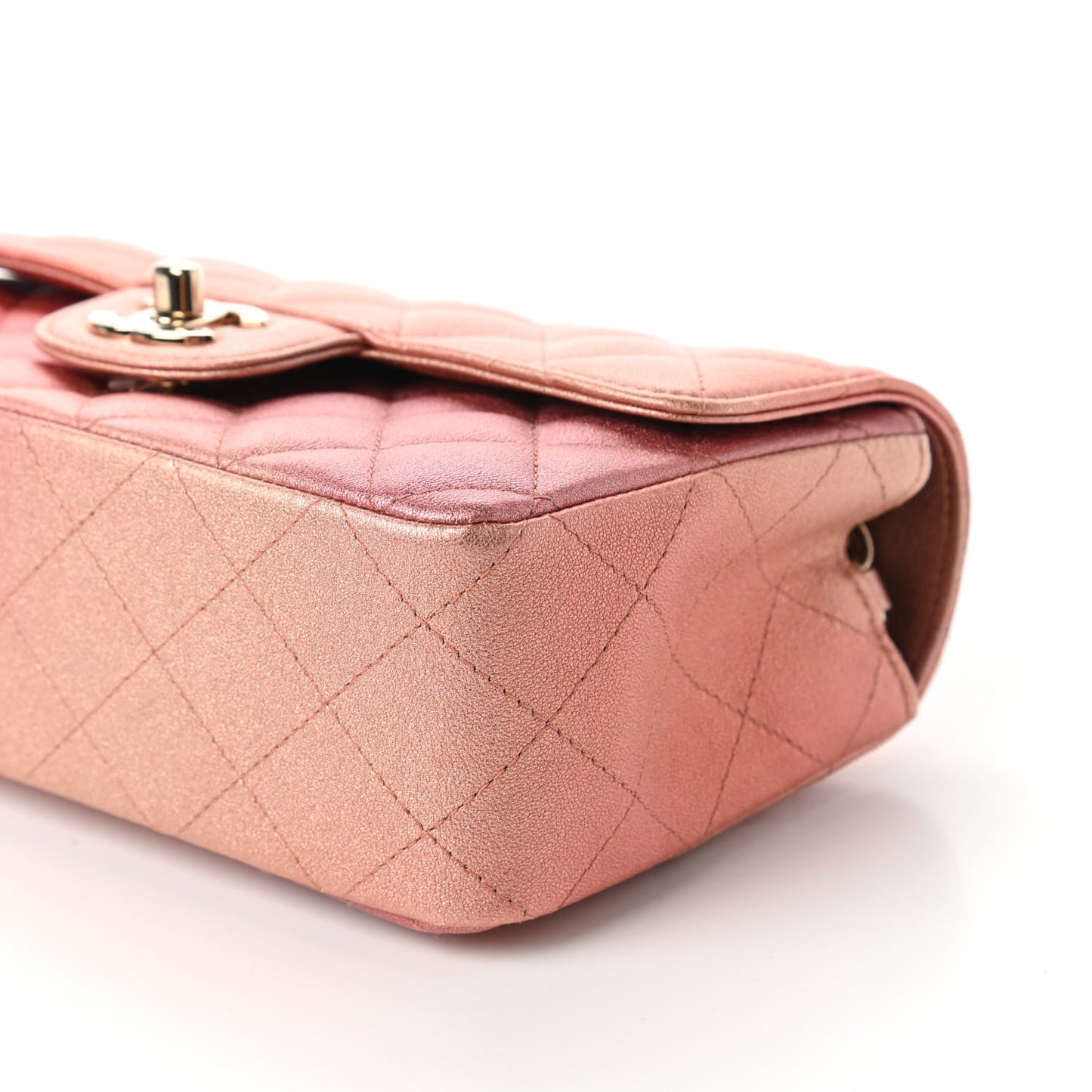Metallic Lambskin Quilted Ombre Mini Rectangular Flap Pink