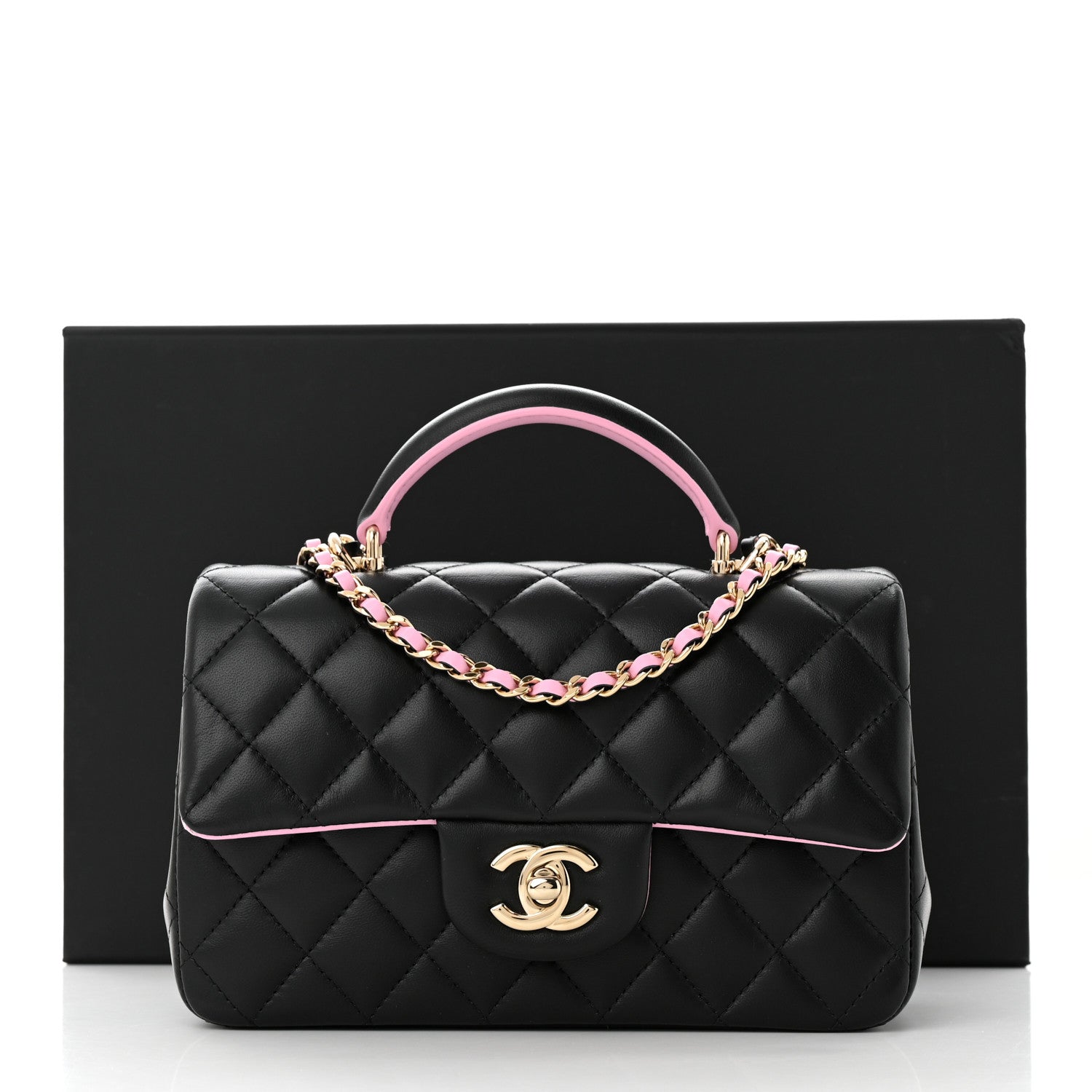 Chanel Lambskin Quilted Bi-Color Mini Top Handle Rectangular Flap
