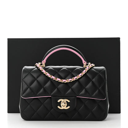 Chanel Lambskin Quilted Bi-Color Mini Top Handle Rectangular Flap Black Lilac 11 of 11