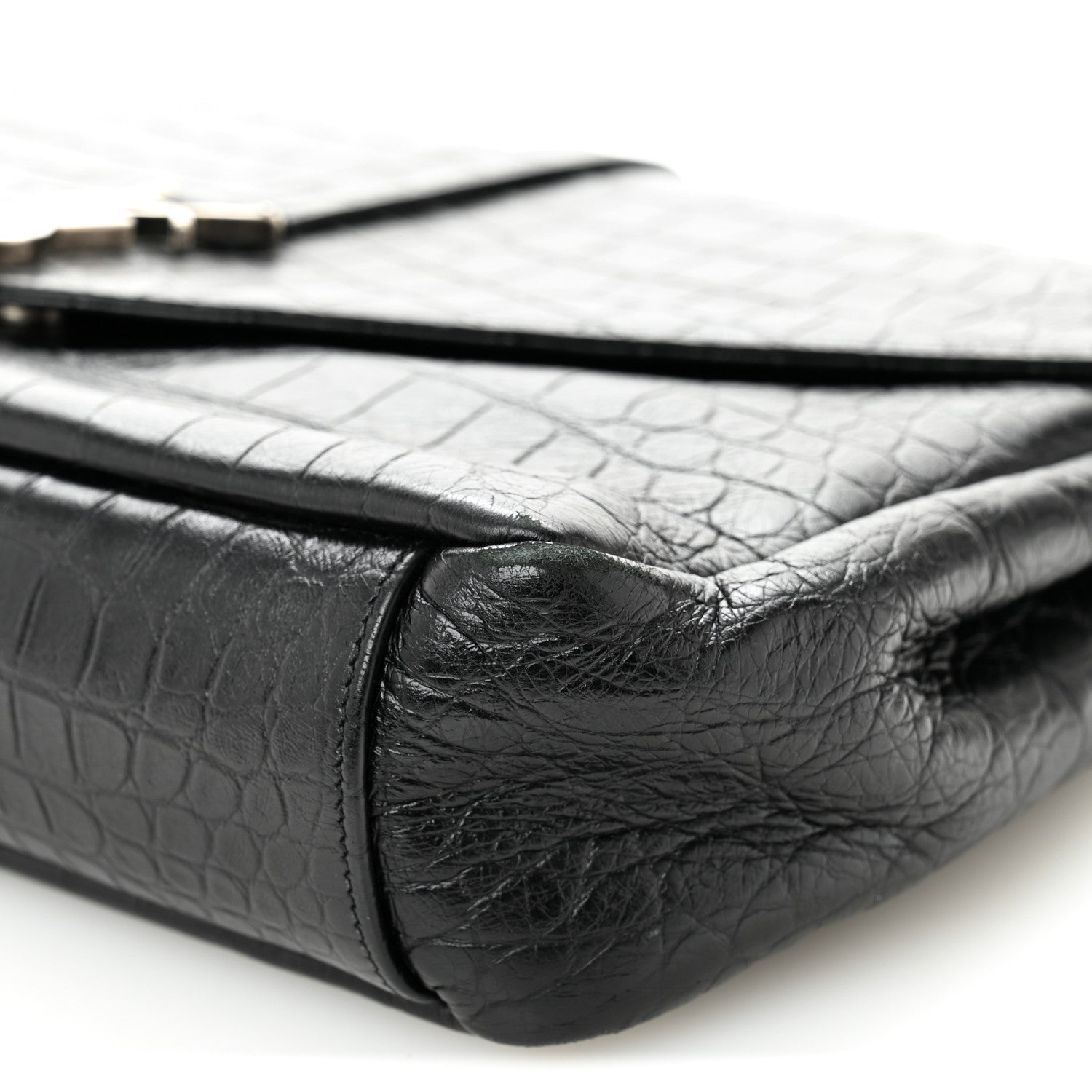 Saint Laurent Calfskin Crocodile Embossed Large College Monogram Satchel Black 11 of 11