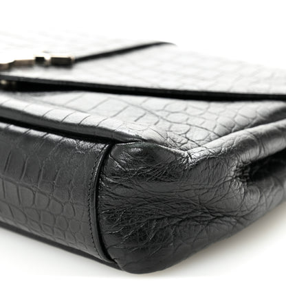 Saint Laurent Calfskin Crocodile Embossed Large College Monogram Satchel Black 11 of 11