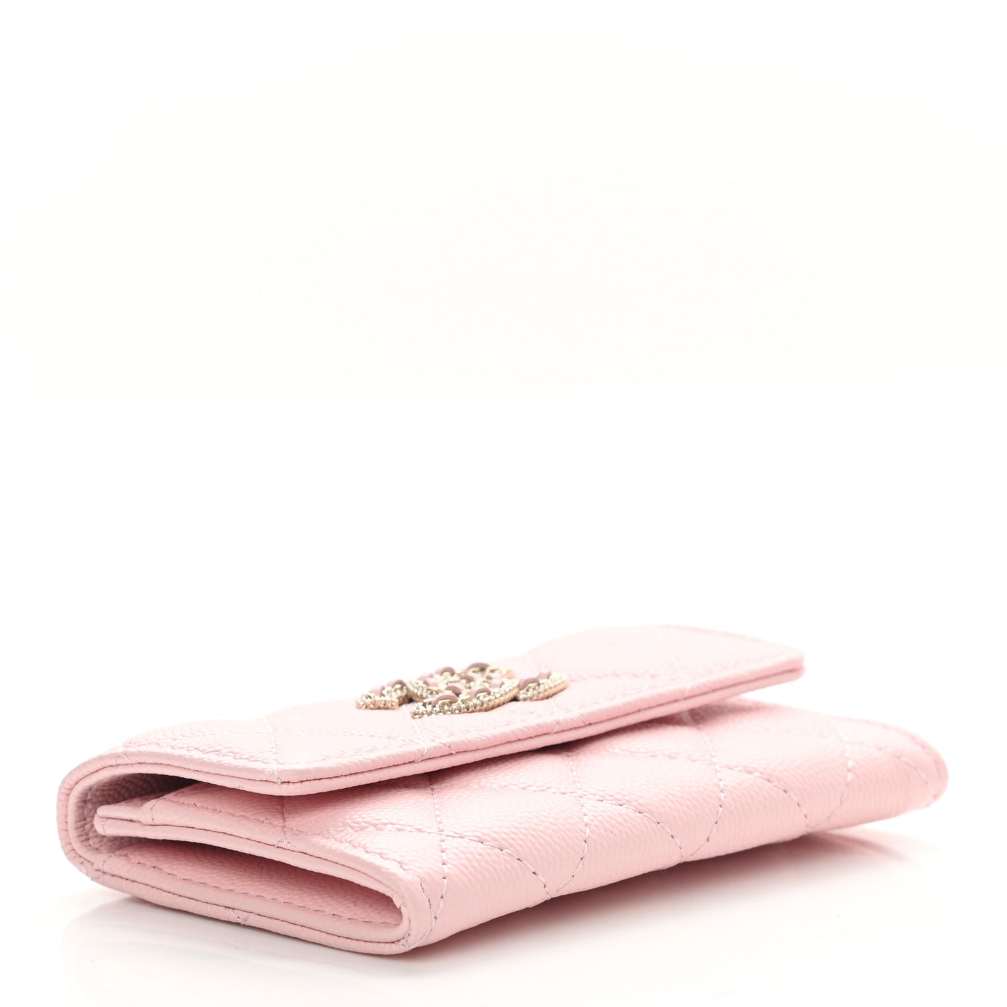 Caviar Quilted Crystal CC Flap Card Holder Pink