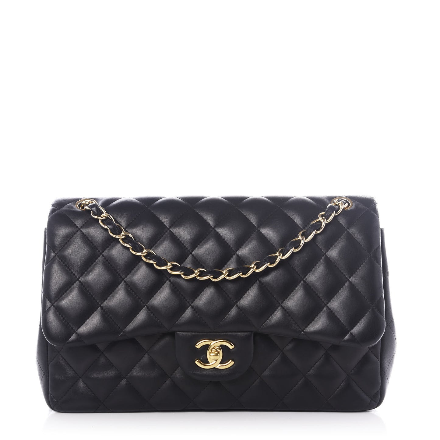Lambskin Quilted Jumbo Double Flap Black
