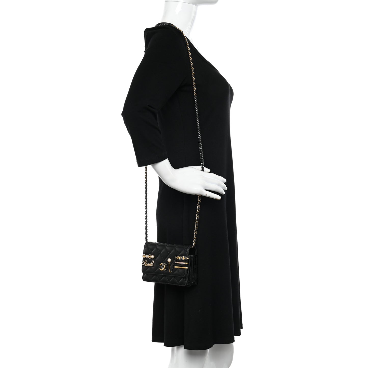 Lambskin Quilted Coco Clips Mini Wallet On Chain WOC Black