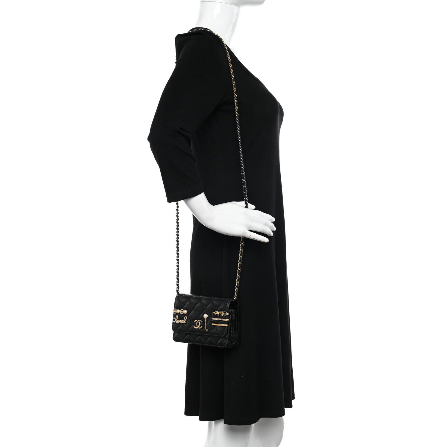 Chanel Lambskin Quilted Coco Clips Mini Wallet On Chain WOC Black 2 of 14