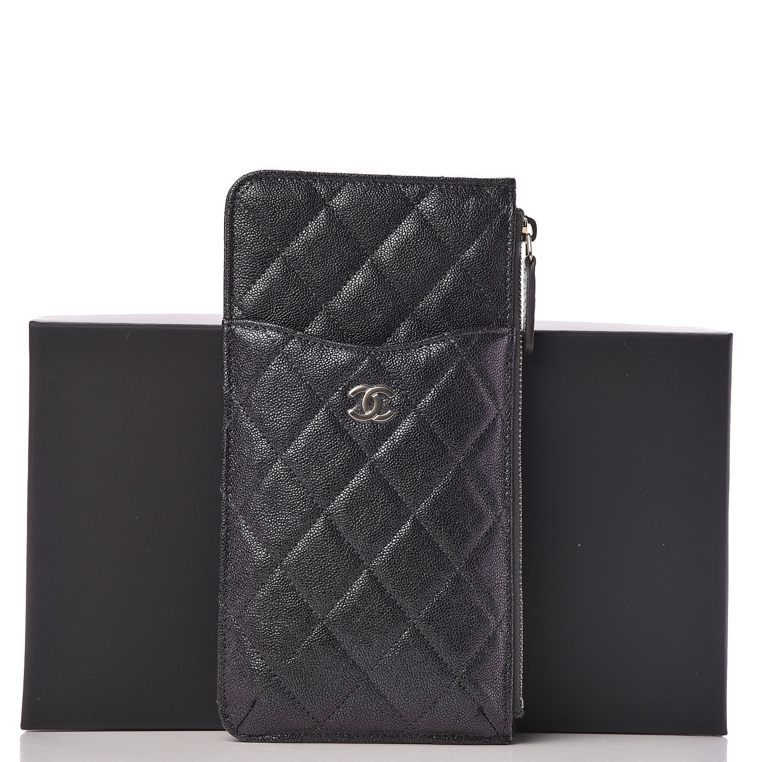 Chanel Iridescent Caviar Quilted Classic Flat Wallet Pouch Black 8 of 8