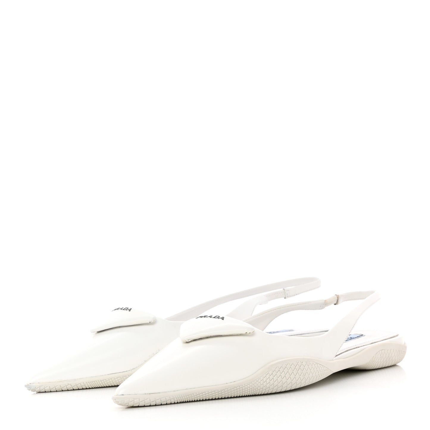 Spazzolato Triangle Logo Pointed Toe Slingback Flats 37 White