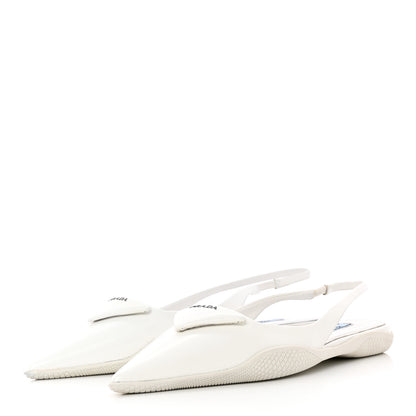 Prada Spazzolato Triangle Logo Pointed Toe Slingback Flats 37 White 3 of 12
