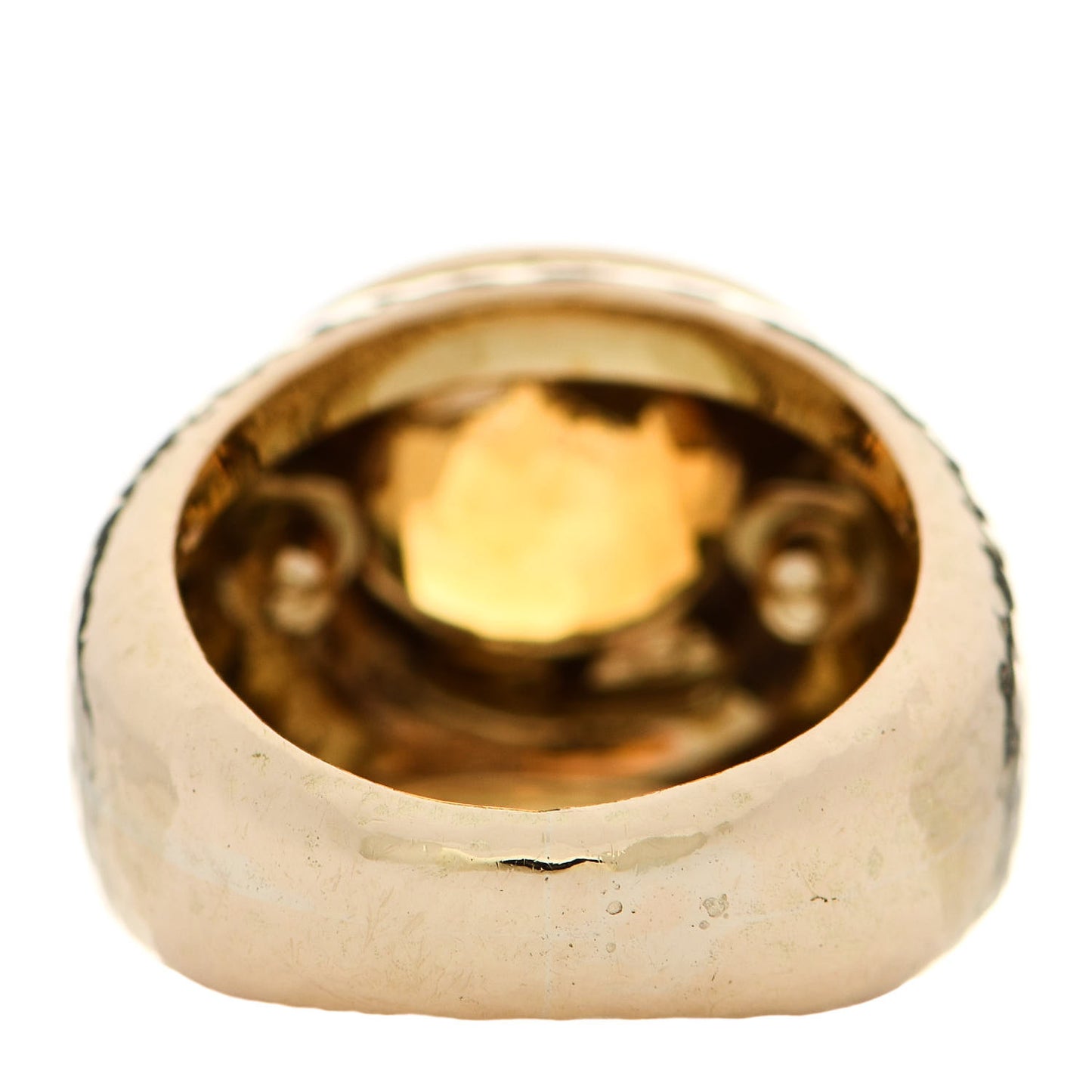 18K Yellow Gold Citrine Schlumberger Hammered Ring 51 5.75