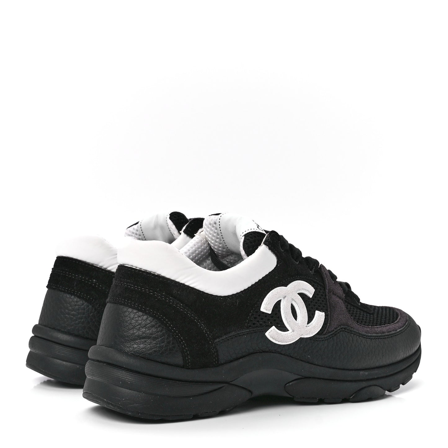 Mesh Suede Grained Calfskin Womens CC Sneakers 38 Black White