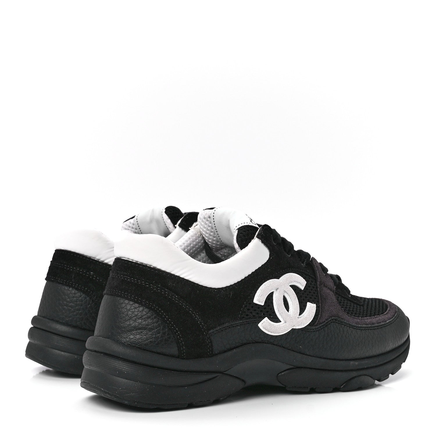 Chanel Mesh Suede Grained Calfskin Womens CC Sneakers 38 Black White 4 of 9