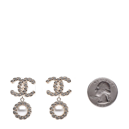 Chanel Crystal Pearl Pearls Coronation CC Drop Clip On Earrings Gold 2 of 5