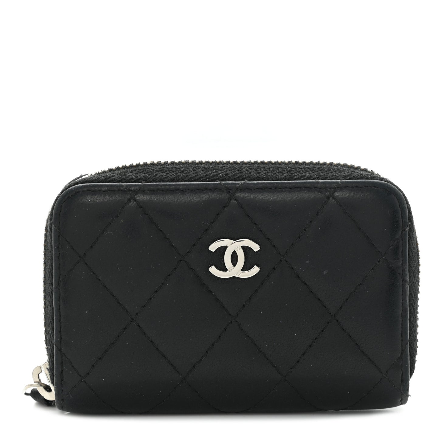 Lambskin Quilted Zip Coin Purse Black