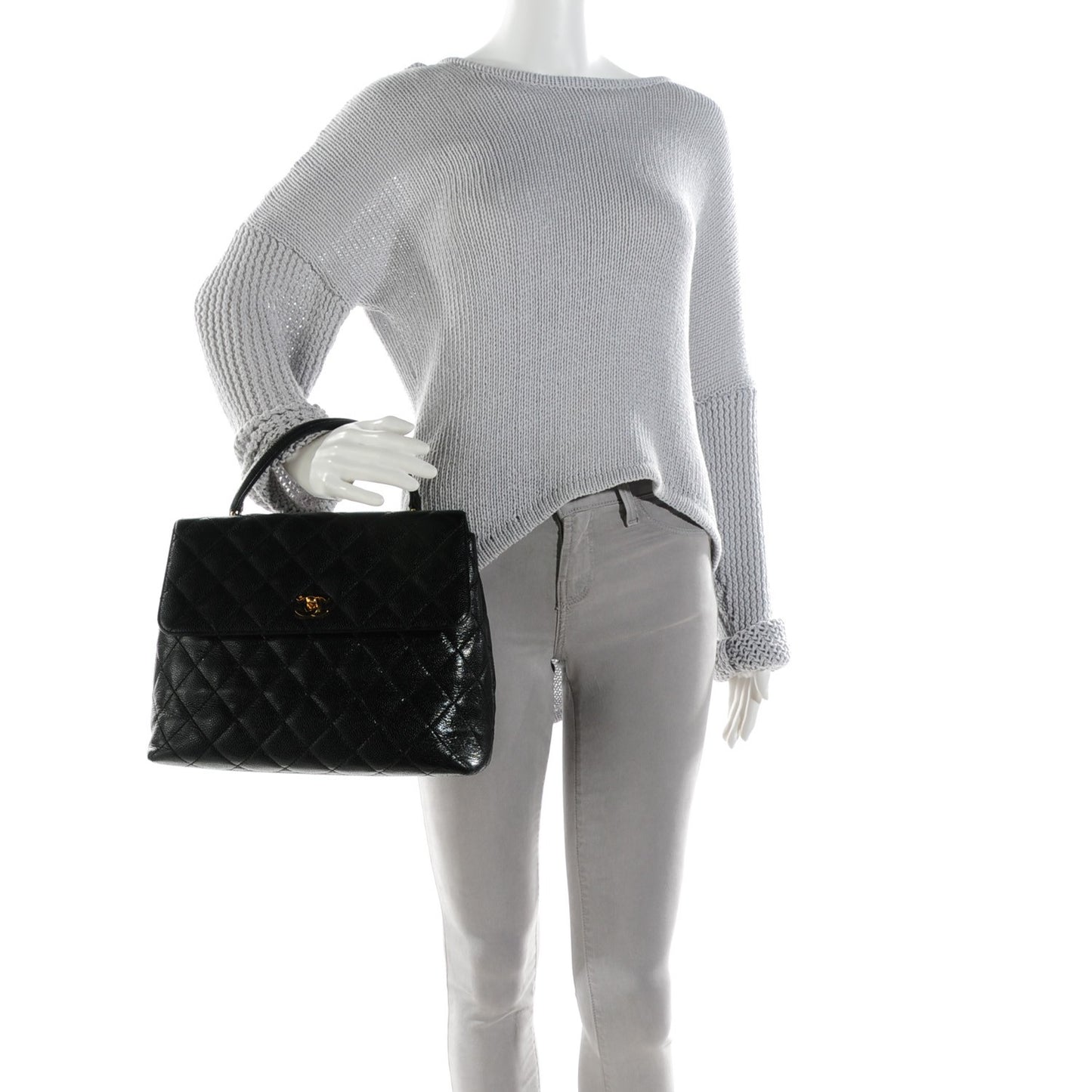Caviar Quilted Jumbo Kelly Flap Black