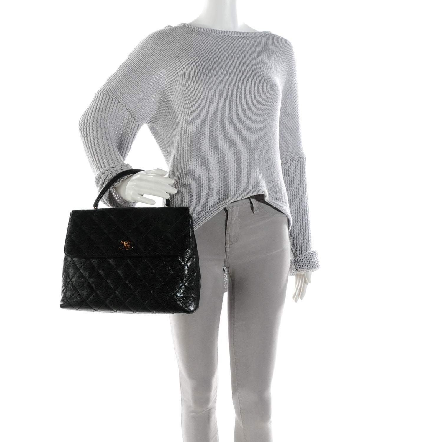 Chanel Caviar Quilted Jumbo Kelly Flap Black 2 of 9