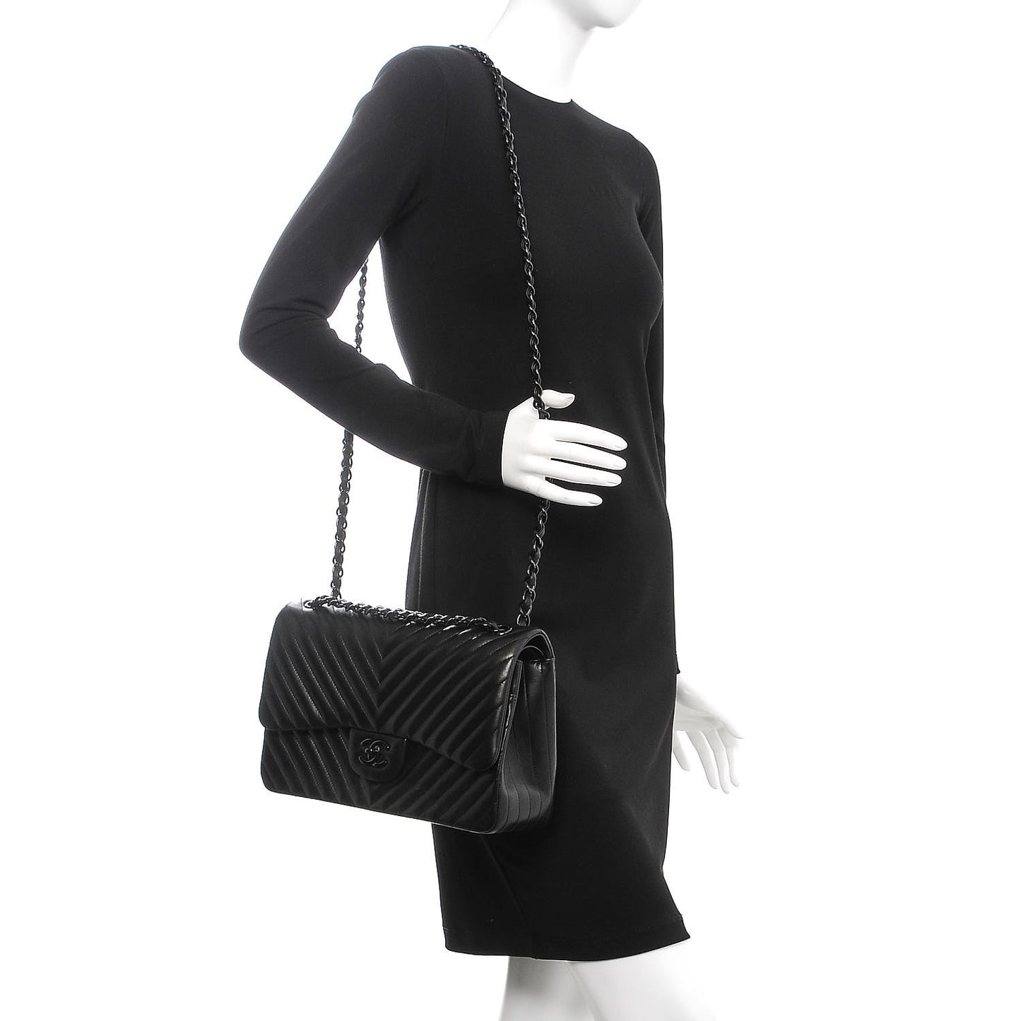 Lambskin Chevron Quilted Jumbo Double Flap So Black