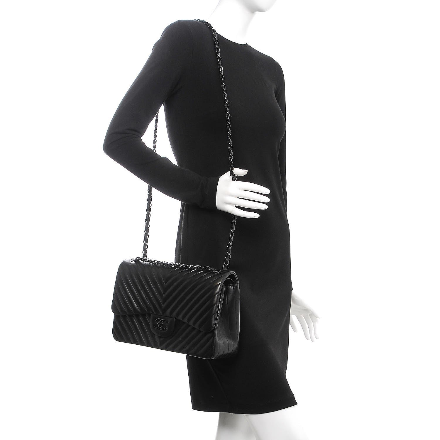 Chanel Lambskin Chevron Quilted Jumbo Double Flap So Black 2 of 9
