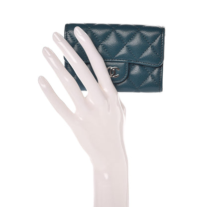 Chanel Caviar Quilted Card Holder Wallet Dark Turquoise 2 of 9