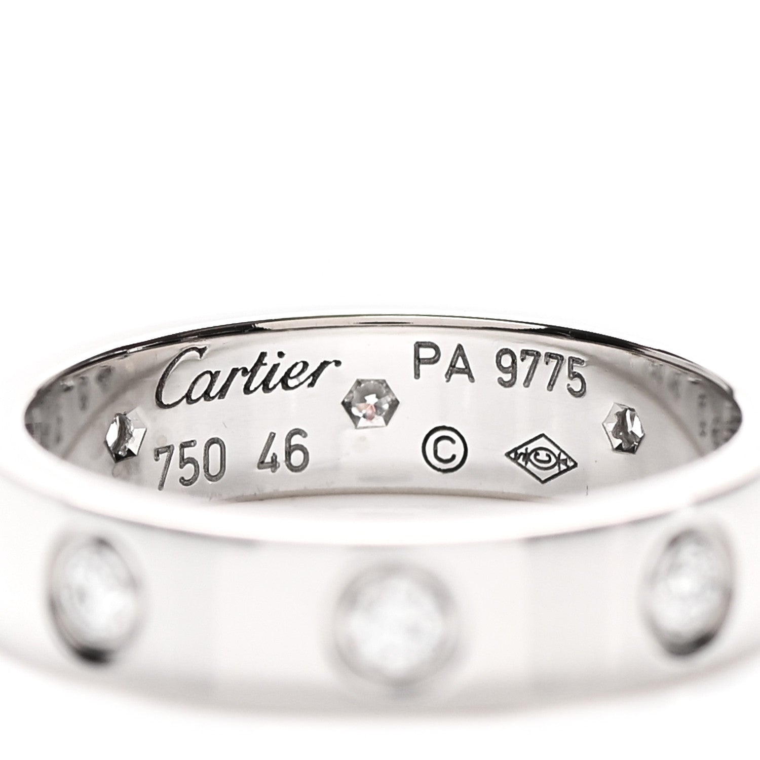 Cartier 18K White Gold 8 Diamond 4mm Wedding Band LOVE Ring 46 3.75 3 of 3