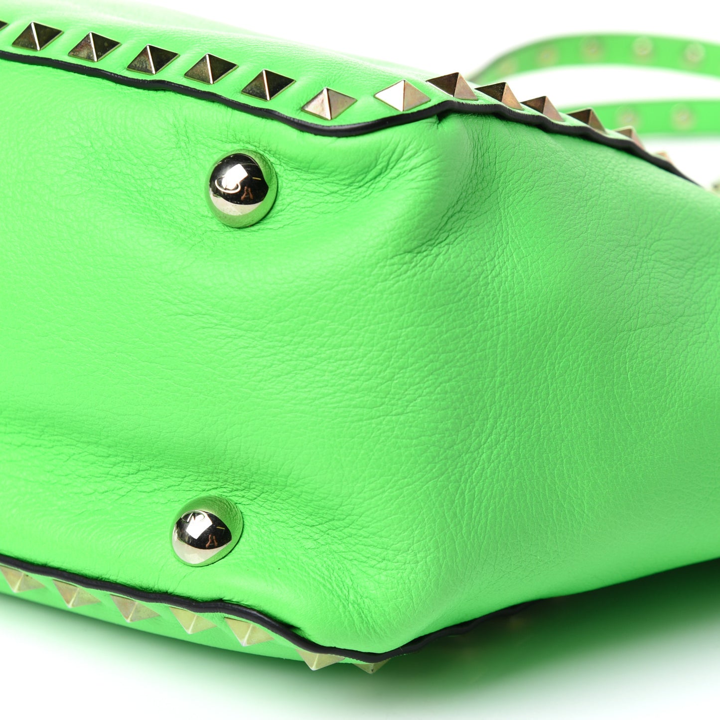 Vitello Small Rockstud Tote Green Fluo