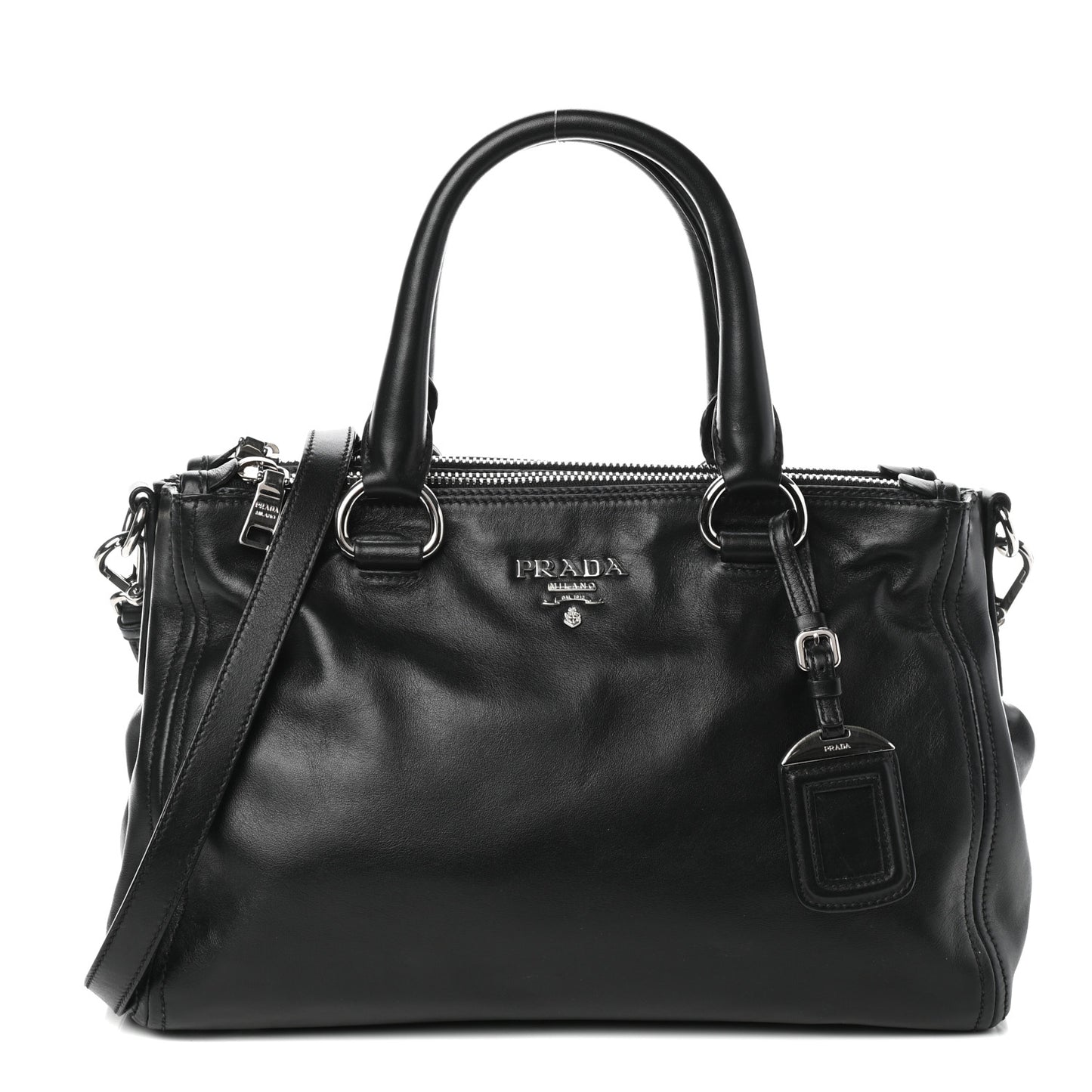 Soft Calfskin Double Zip Shoulder Bag Black