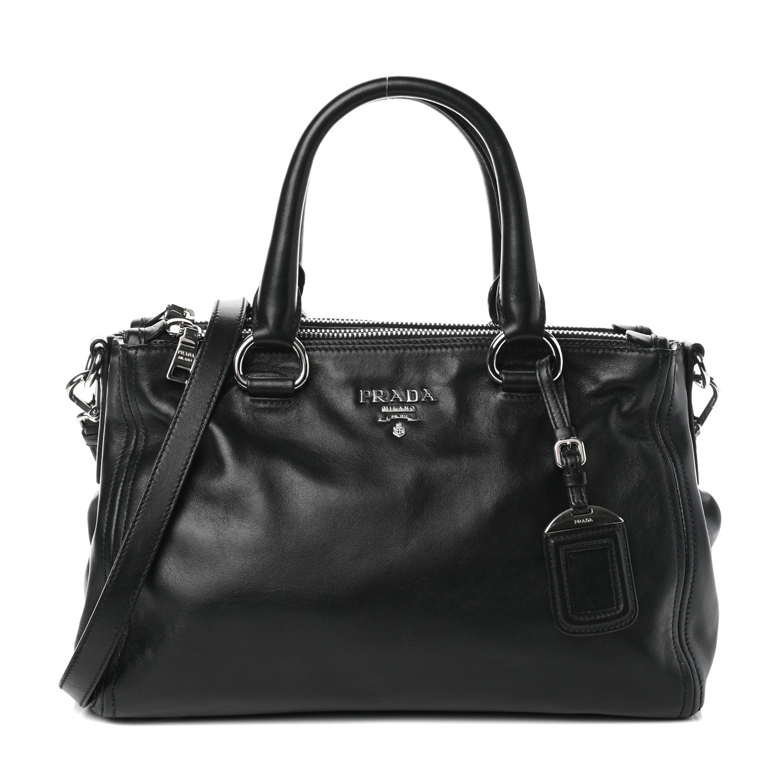 Prada Soft Calfskin Double Zip Shoulder Bag Black 1 of 9