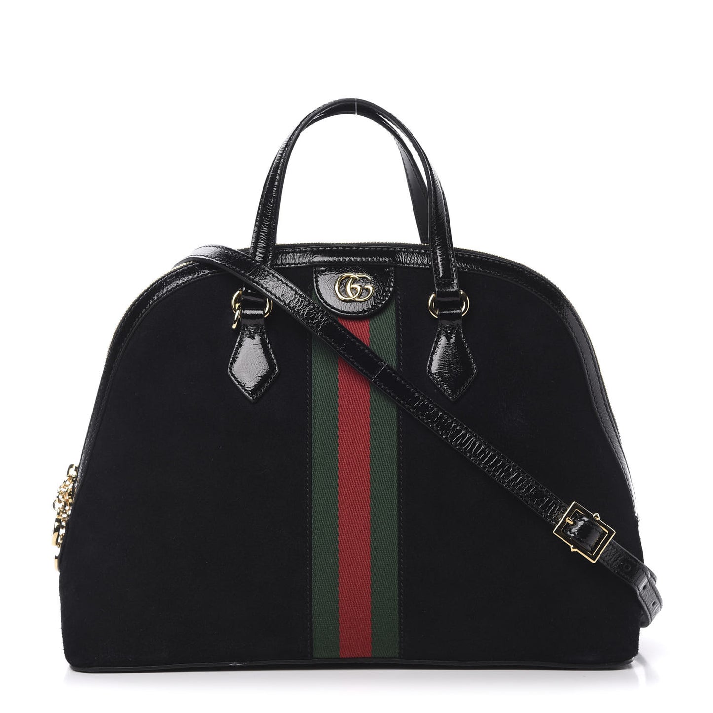 Suede Patent GG Web Medium Ophidia Top Handle Dome Bag Black
