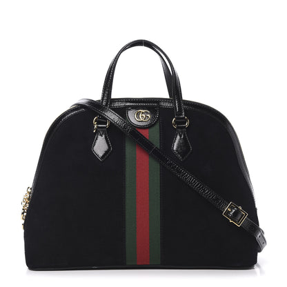 Gucci Suede Patent GG Web Medium Ophidia Top Handle Dome Bag Black 1 of 12