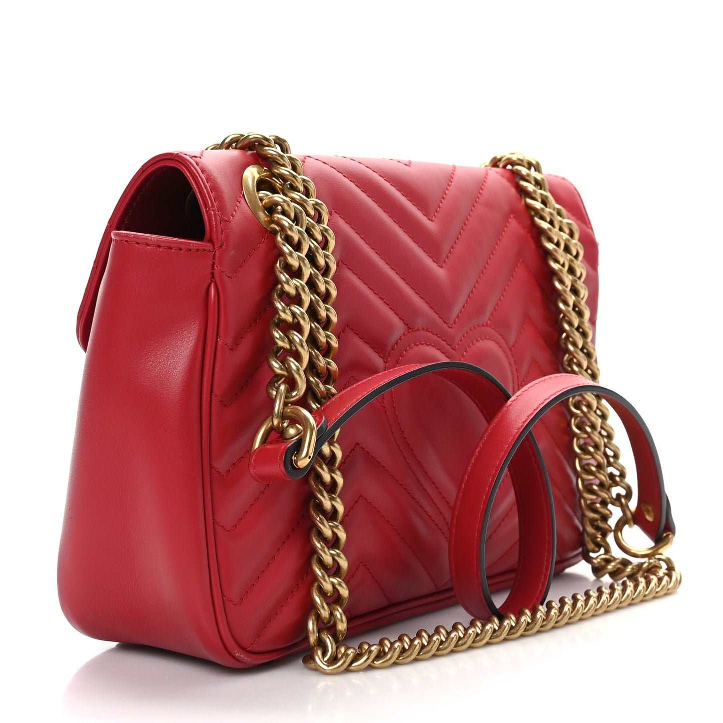 Calfskin Matelasse Small GG Marmont Shoulder Bag Hibiscus Red