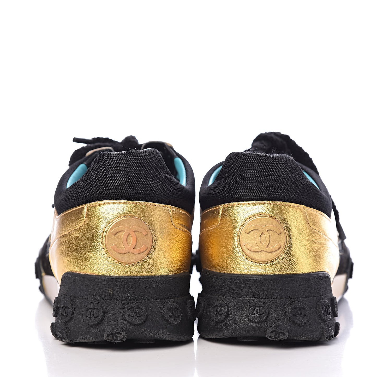Metallic Lambskin Satin Finish Womens CC Sneakers 40 Black Gold