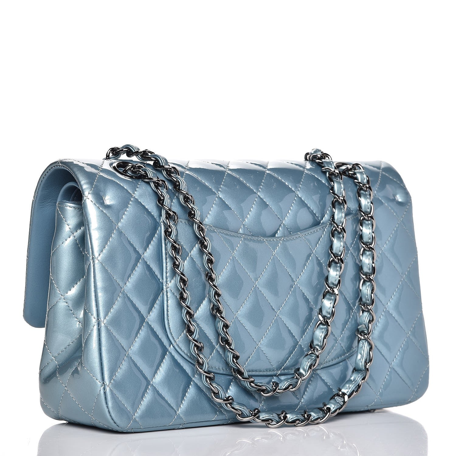 Chanel Patent Calfskin Quilted Medium Double Flap Turquoise 3 of 9