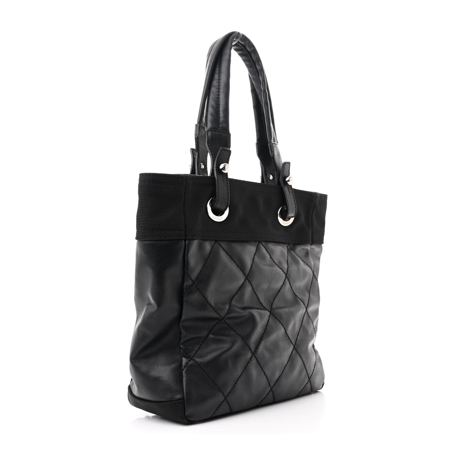Chanel Coated Canvas Quilted Small Paris Biarritz Tote Black 3 of 10