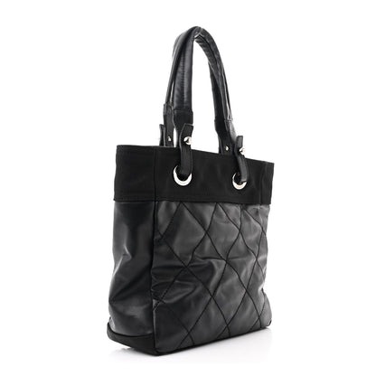 Chanel Coated Canvas Quilted Small Paris Biarritz Tote Black 3 of 10