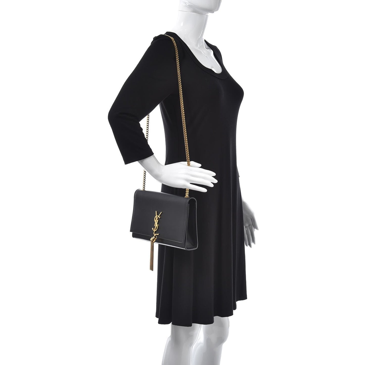 Smooth Calfskin Medium Classic Monogram Kate Tassel Satchel Black
