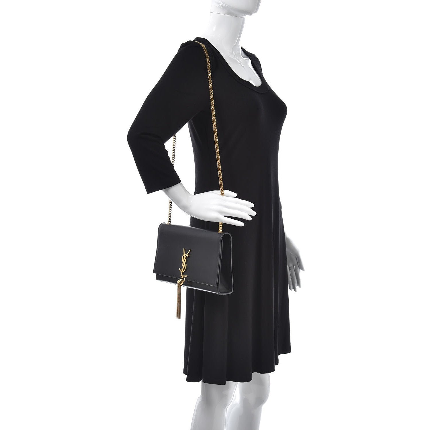 Saint Laurent Smooth Calfskin Medium Classic Monogram Kate Tassel Satchel Black 2 of 15