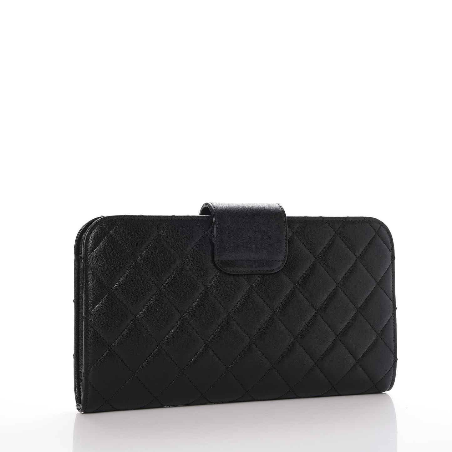 Sheepskin Quilted Beauty Lock Clutch Black