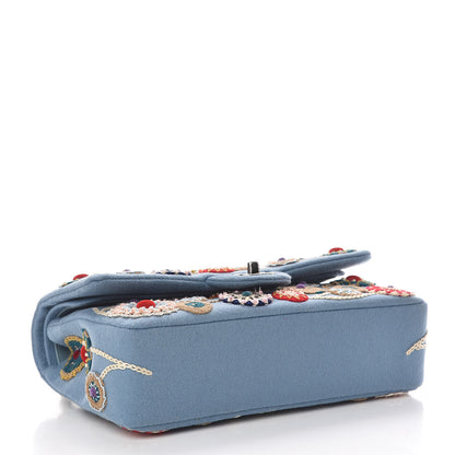 Chanel Felt Flower Embroidered Medium Double Flap Blue Multicolor 4 of 10