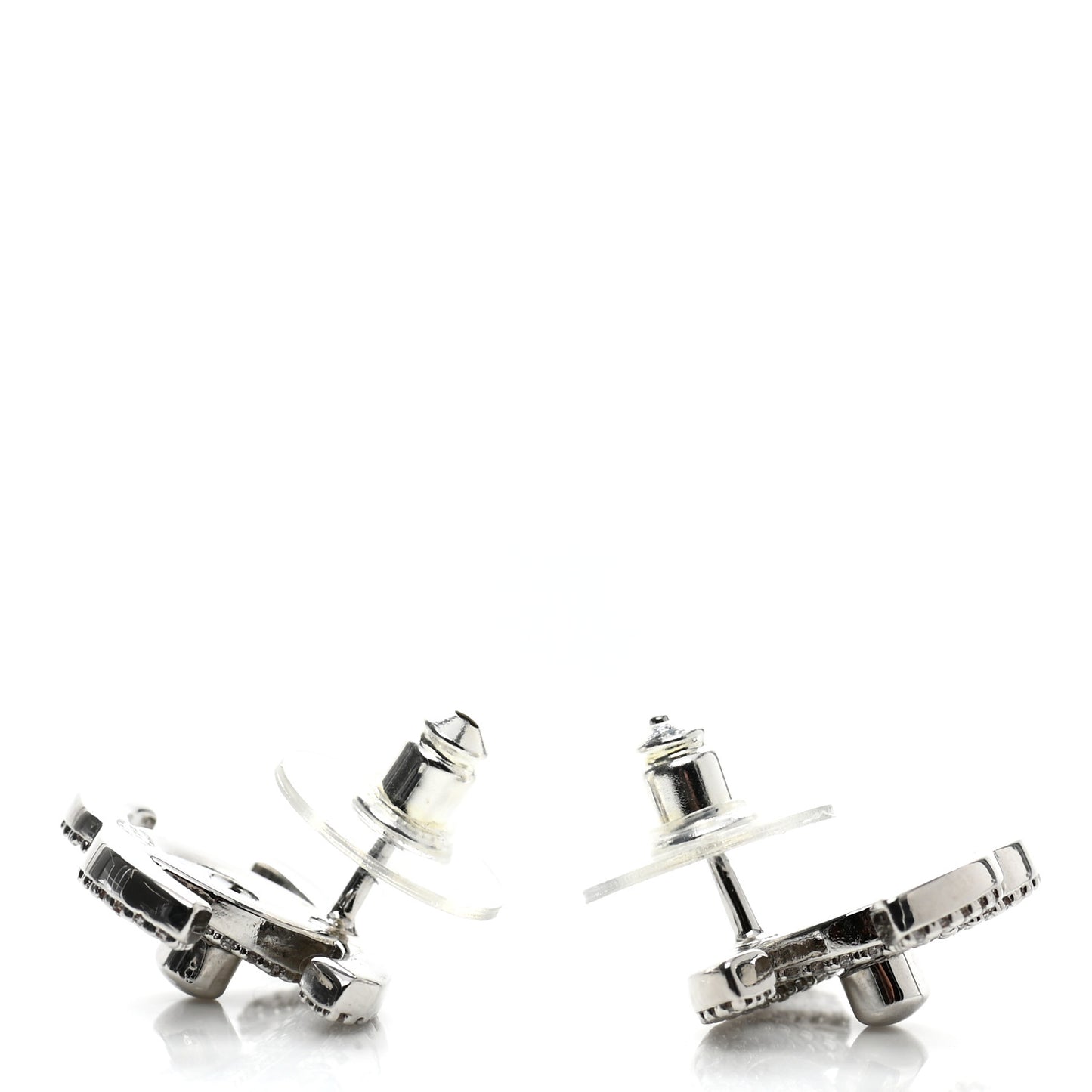 Crystal CC Turnlock Earrings Silver