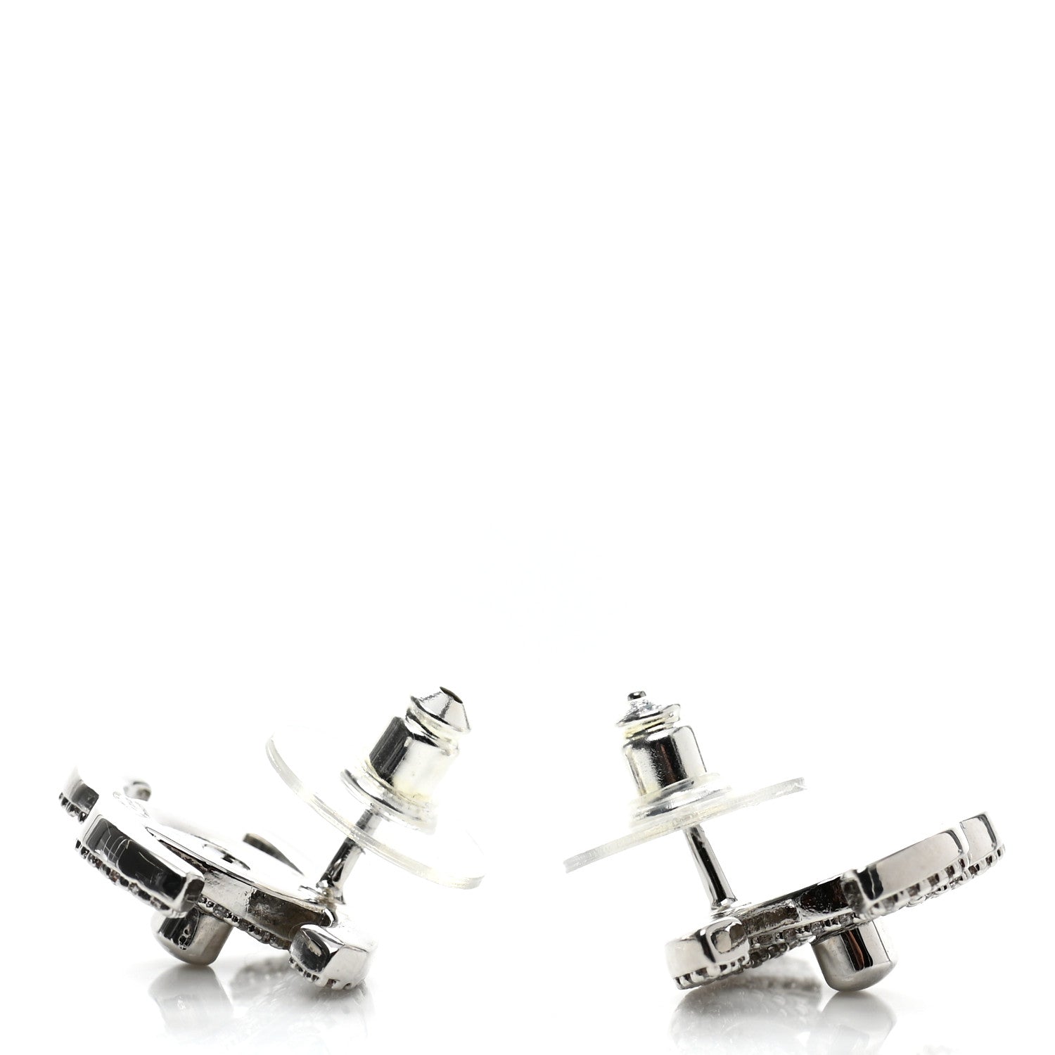 Chanel Crystal CC Turnlock Earrings Silver 3 of 5