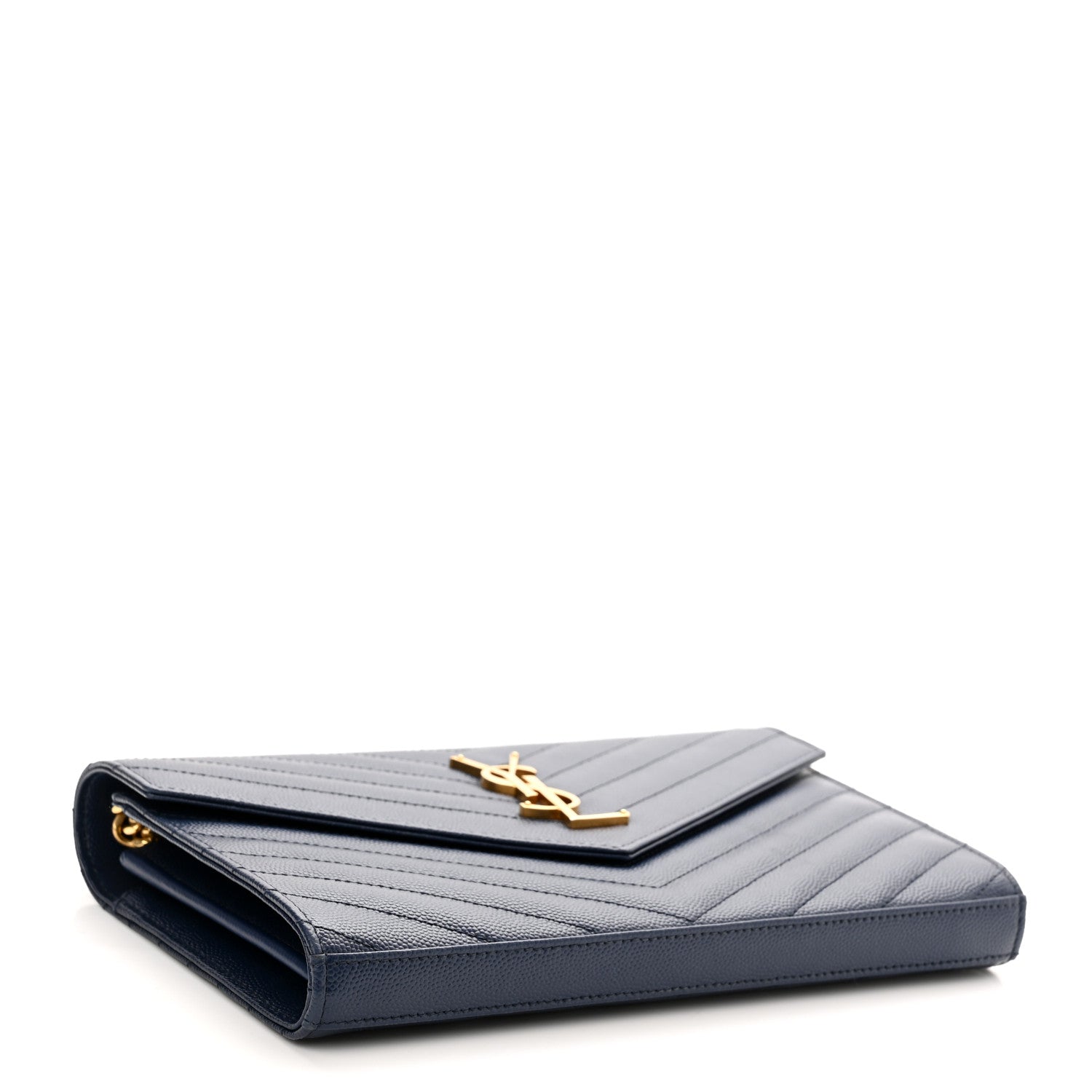 Saint Laurent Grain De Poudre Matelasse Chevron Monogram Chain Wallet 3 of 10